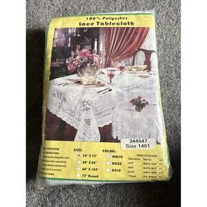 VTG White  Lace Vinyl Tablecloth 72" x 54" Rectangle NIP-NOS